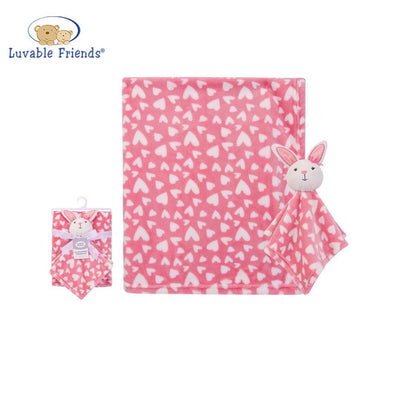 Luvable Friends Plush Blanket With Sherpa Backing Bunny Heart 40406 - Little Kooma