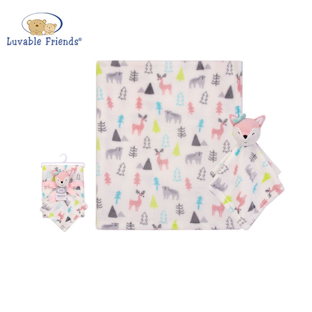Luvable Friends Plush Blanket With Sherpa Backing Fox Woodland 40407 - Little Kooma