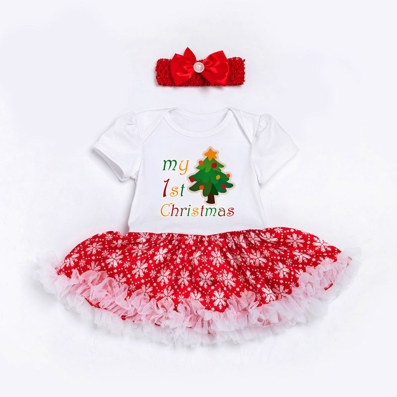 Baby Girl Christmas Outfit My 1st Christmas Bodysuit Dress n Headwrap 2 Piece Set - 1124 - Little Kooma