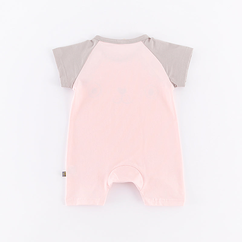 Baby Pink Bear Grey Splicing Sleeves Romper - 0902 - Little Kooma
