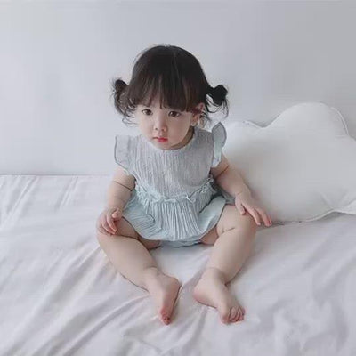 Baby Girl Ruffled Sleeves Plain Color Bodysuit - 0616