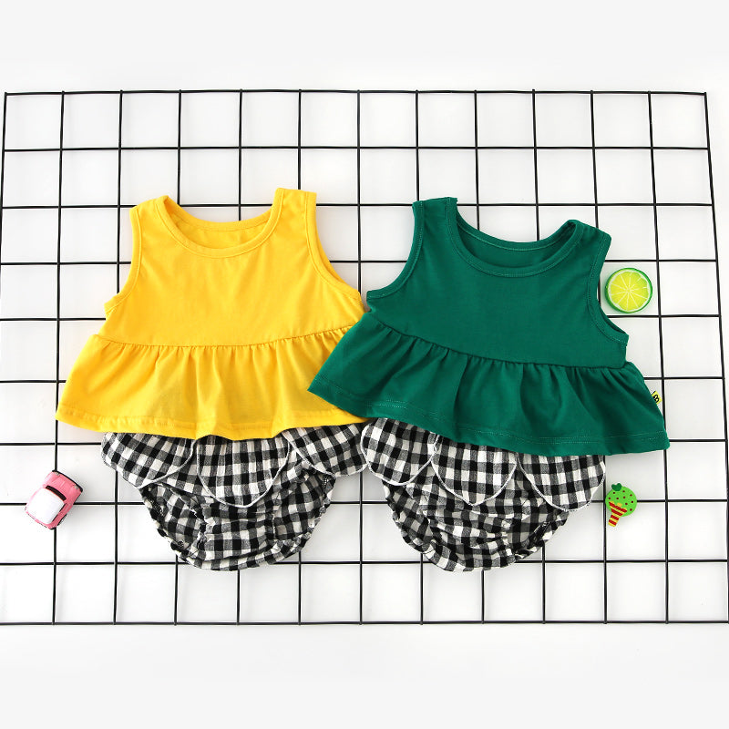 Baby Girl Sleeveless Top n Plaid Knickers Set - 1006 - Little Kooma