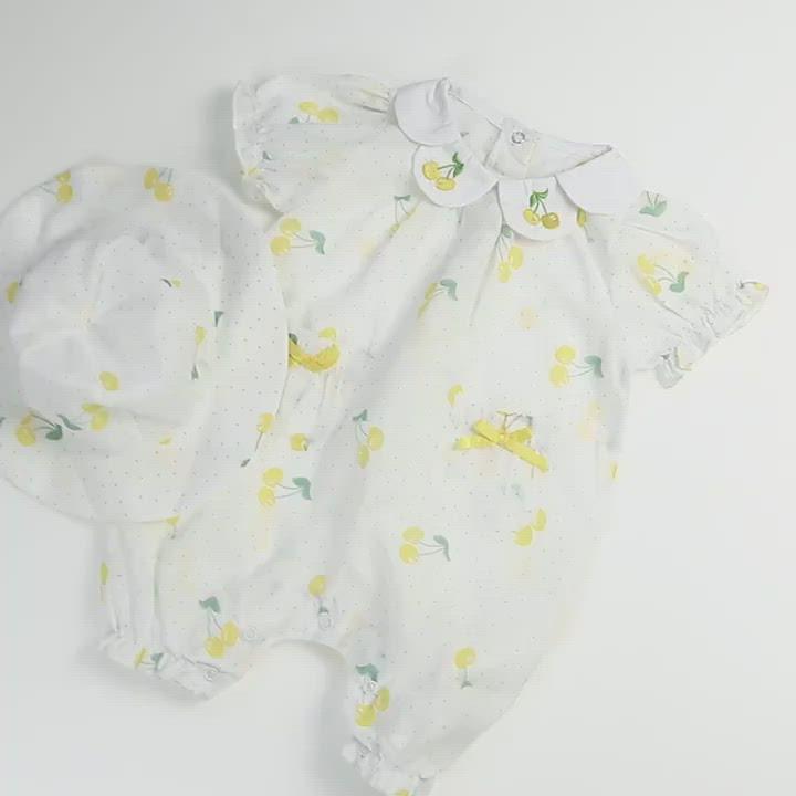 Baby Cherry Collar Romper w Collar n Hat Set