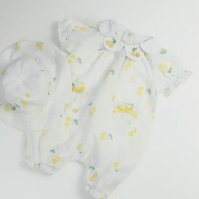 Baby Cherry Collar Romper w Collar n Hat Set