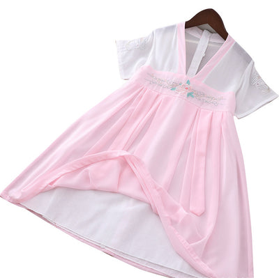 [KG11] Kids Girls Voile Splicing Cheongsam Dress w Embroidered Peony CNY Chinese New Year Outfit - Little Kooma