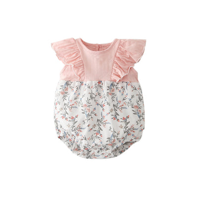 [ZBG10] Baby Girl Splicing Floral Bodysuit Ruffled Sleeves Little Flowers - Little Kooma