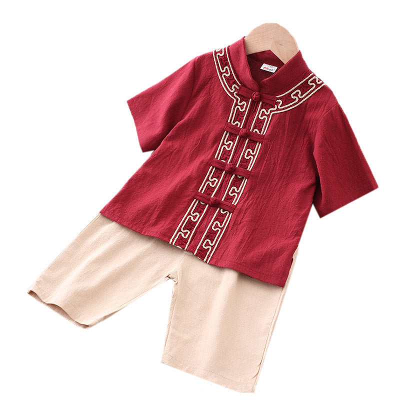 [KB02] Kids Boys Cheongsam Set Top n Shorts CNY Chinese New Year Outfit - Little Kooma