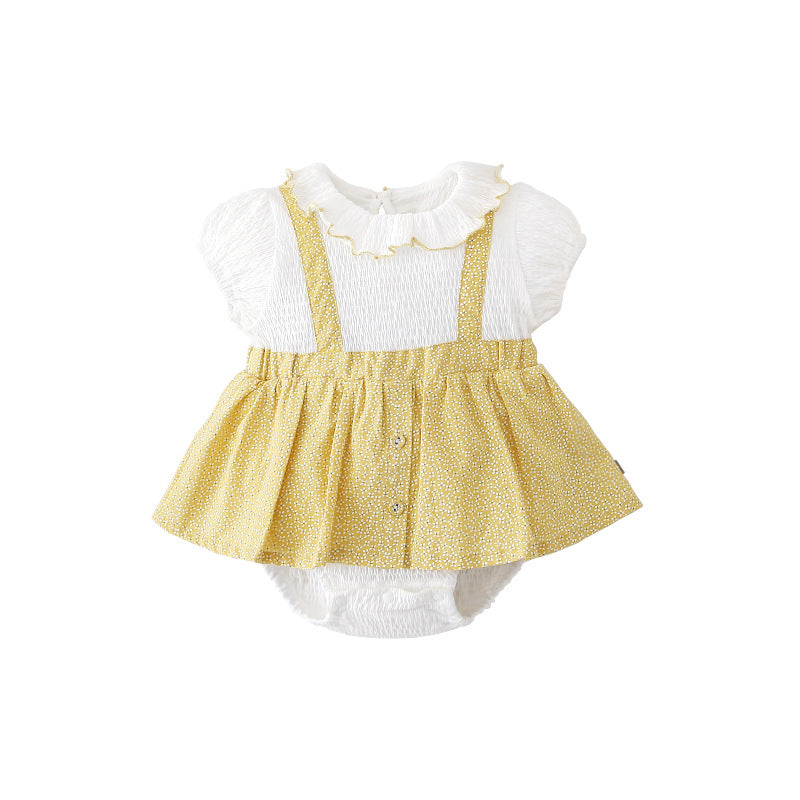 [ZBG08] Baby Girl Fake Two Piece Collar Suspender Bodysuit Dress - Little Kooma