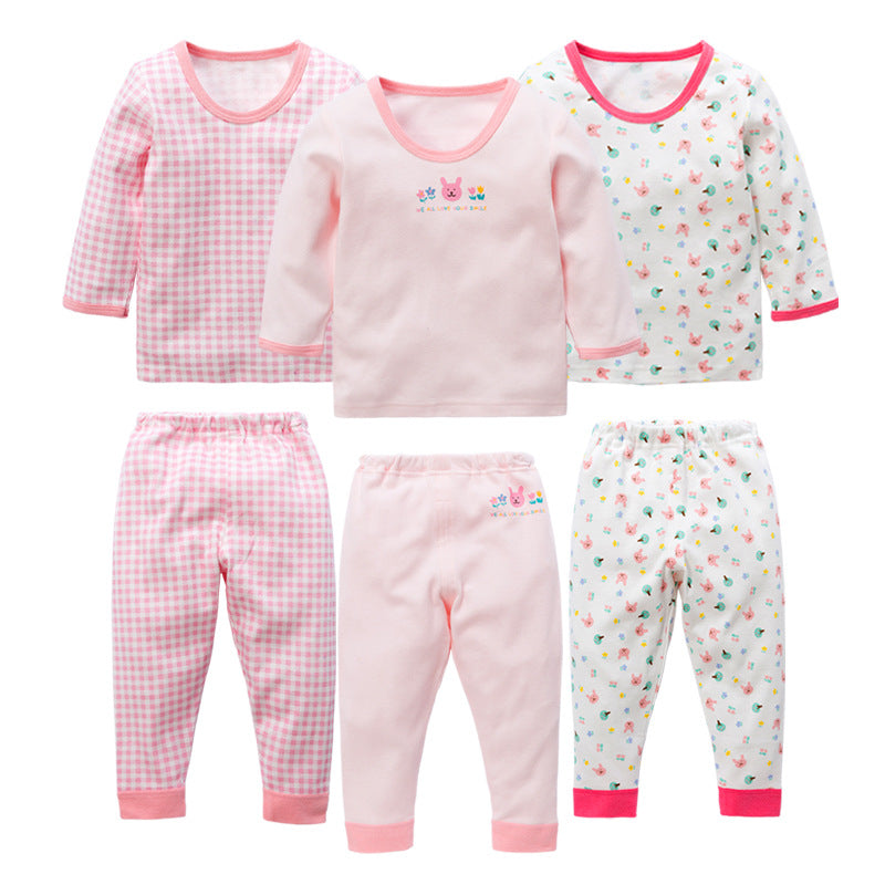 Baby Kid Girls Long Sleeve T-shirt Pants Pajamas Plaid Bunny 3 Pack - Little Kooma