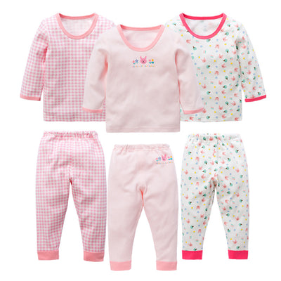 Baby Kid Girls Long Sleeve T-shirt Pants Pajamas Plaid Bunny 3 Pack - Little Kooma