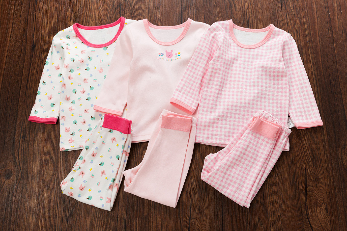 Baby Kid Girls Long Sleeve T-shirt Pants Pajamas Plaid Bunny 3 Pack - Little Kooma