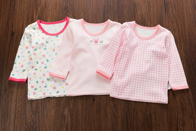 Baby Kid Girls Long Sleeve T-shirt Pants Pajamas Plaid Bunny 3 Pack - Little Kooma