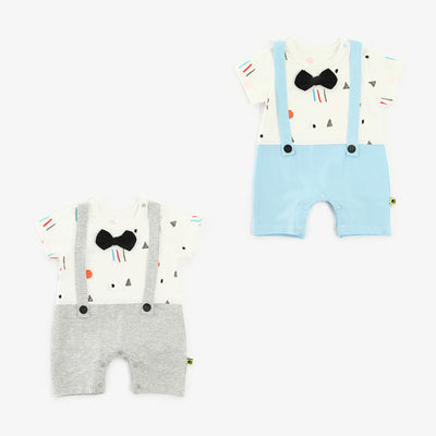 Baby Boy Fake Two Piece Romper w Suspenders n Bow - 1009 - Little Kooma