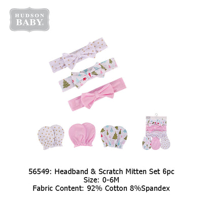 Hudson Baby Girl's Headwrap n Mittens 6 Piece Pack - 0512 - Little Kooma