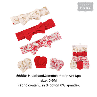 Hudson Baby Girl's Headwrap n Mittens 6 Piece Pack - 0512 - Little Kooma