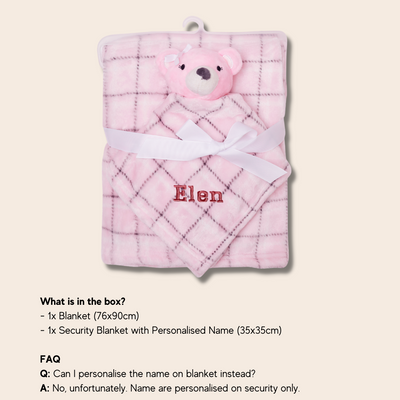 Personalised Customized Luvable Friends Plush Blanket With Pink Bear 17451 - Little Kooma