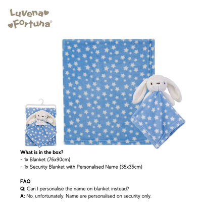 Personalised Customized Luvena Fortuna Plush Blanket n Security Blanket Set Blue Bunny S19629 - Little Kooma