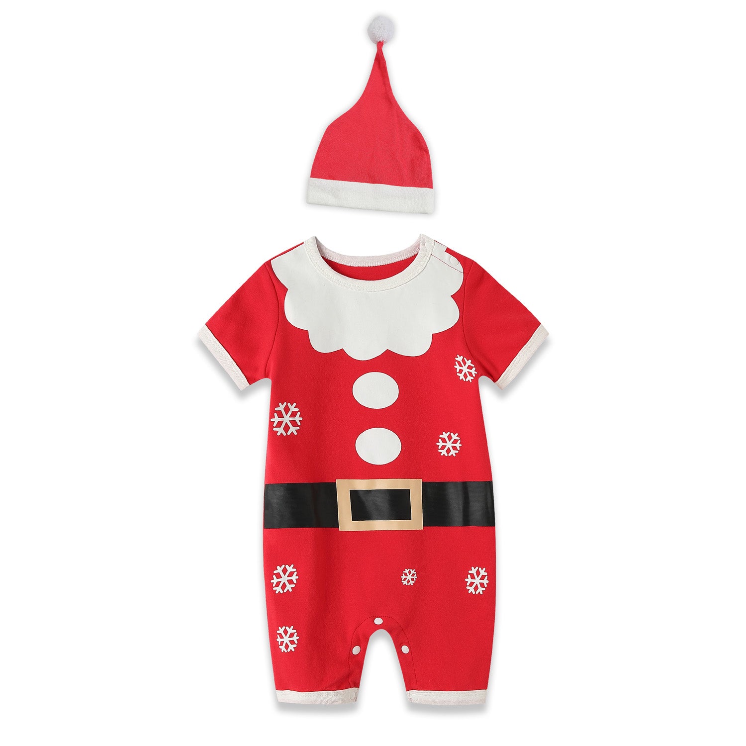 Baby Christmas Outfit Santa Short Sleeve Romper n Hat 2pc Set - Little Kooma