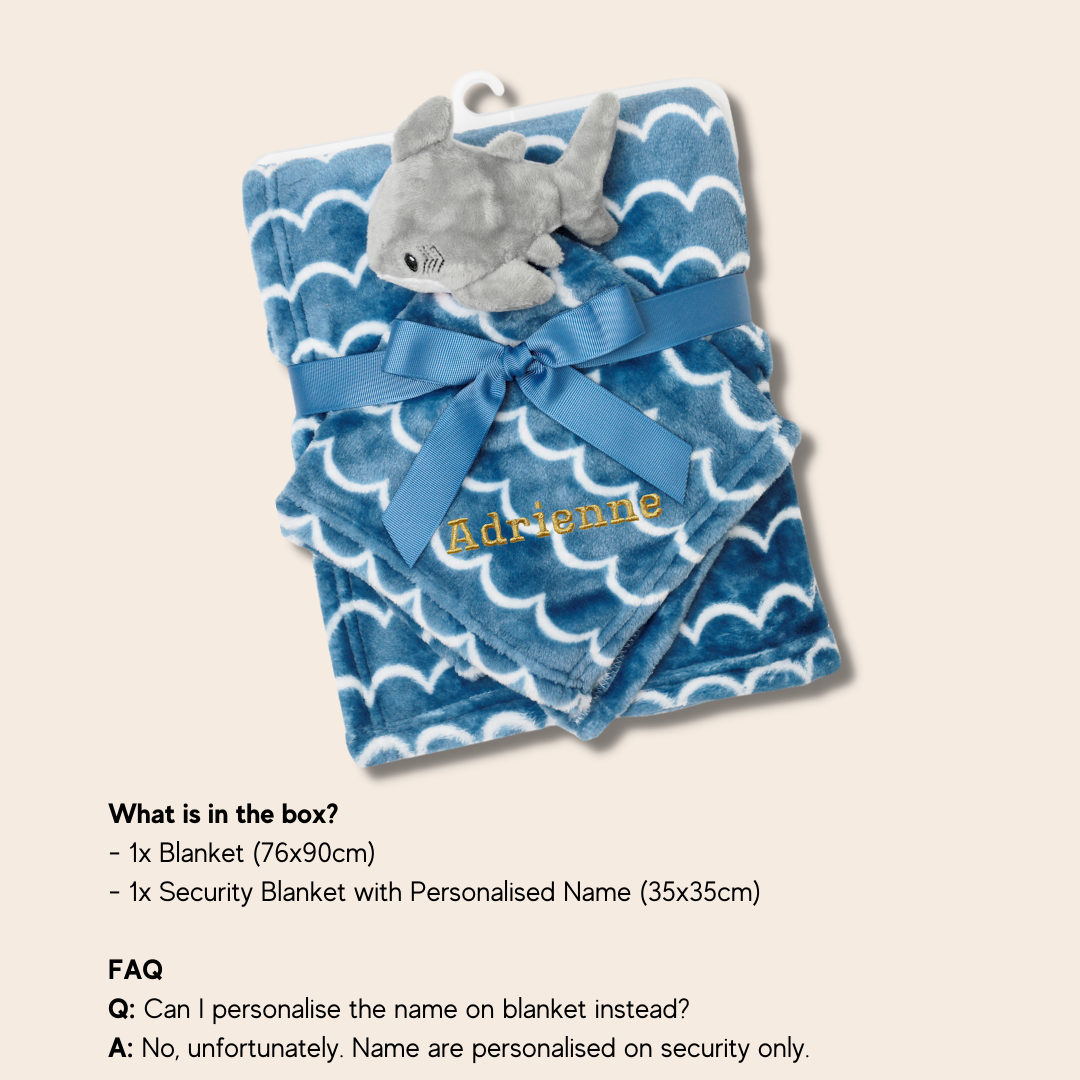 Personalised Customized Hudson Baby Plush Blanket With Baby Shark 17432 - Little Kooma