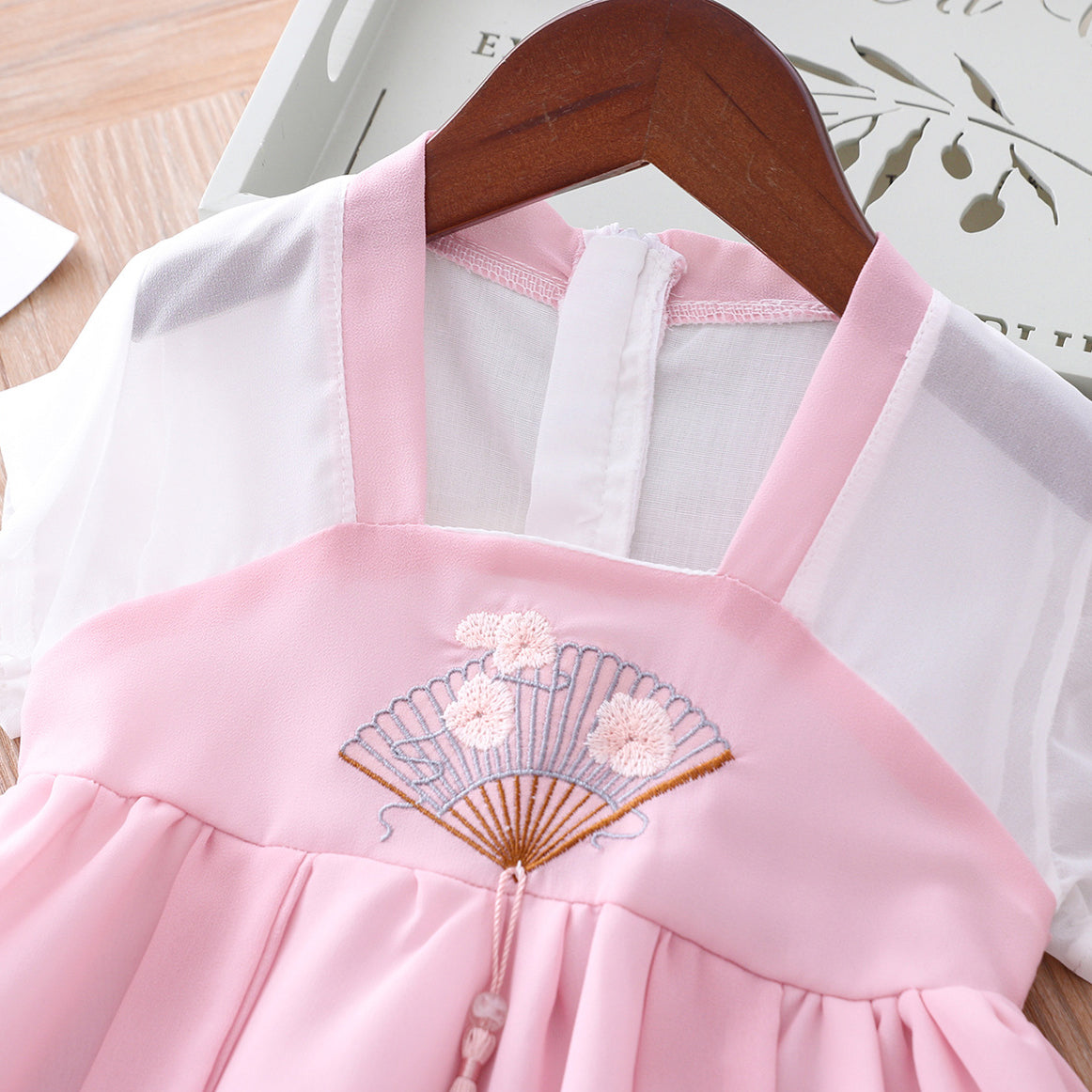 [KG19] Kids Girls Pink Fan Cheongsam Dress CNY Chinese New Year Outfit - Little Kooma