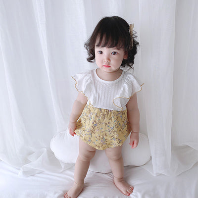 [ZBG10] Baby Girl Splicing Floral Bodysuit Ruffled Sleeves Little Flowers - Little Kooma