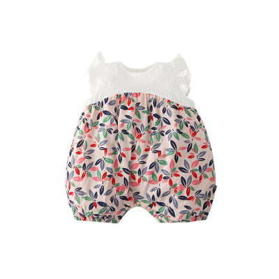 [ZBG12] Baby Girl Floral Splicing Romper Lace Ruffled Sleeves - Little Kooma
