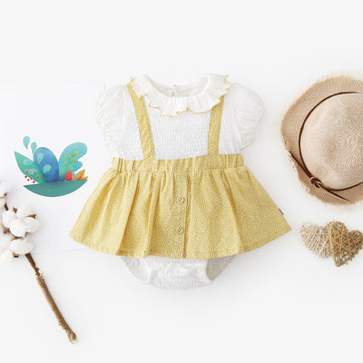 [ZBG08] Baby Girl Fake Two Piece Collar Suspender Bodysuit Dress - Little Kooma