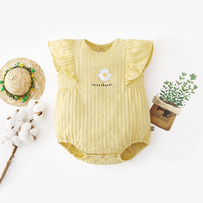 [ZBG07] Baby Girl Ruffled Sleeve Bodysuit w White Flower - Little Kooma