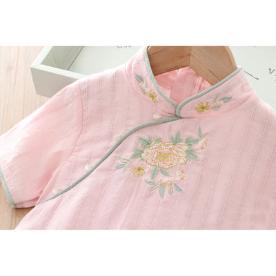 [KG16] Kids Girls Cheongsam 2 Piece Set Top n Voile Shorts CNY Chinese New Year Outfit - Little Kooma