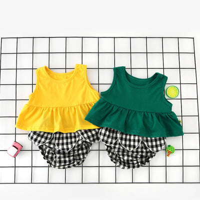 Baby Girl Sleeveless Top n Plaid Knickers Set - 1006 - Little Kooma