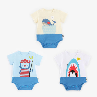 Baby Splicing Bodysuit w Penguin Shark Whale - 1009 - Little Kooma