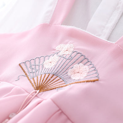 [KG19] Kids Girls Pink Fan Cheongsam Dress CNY Chinese New Year Outfit - Little Kooma