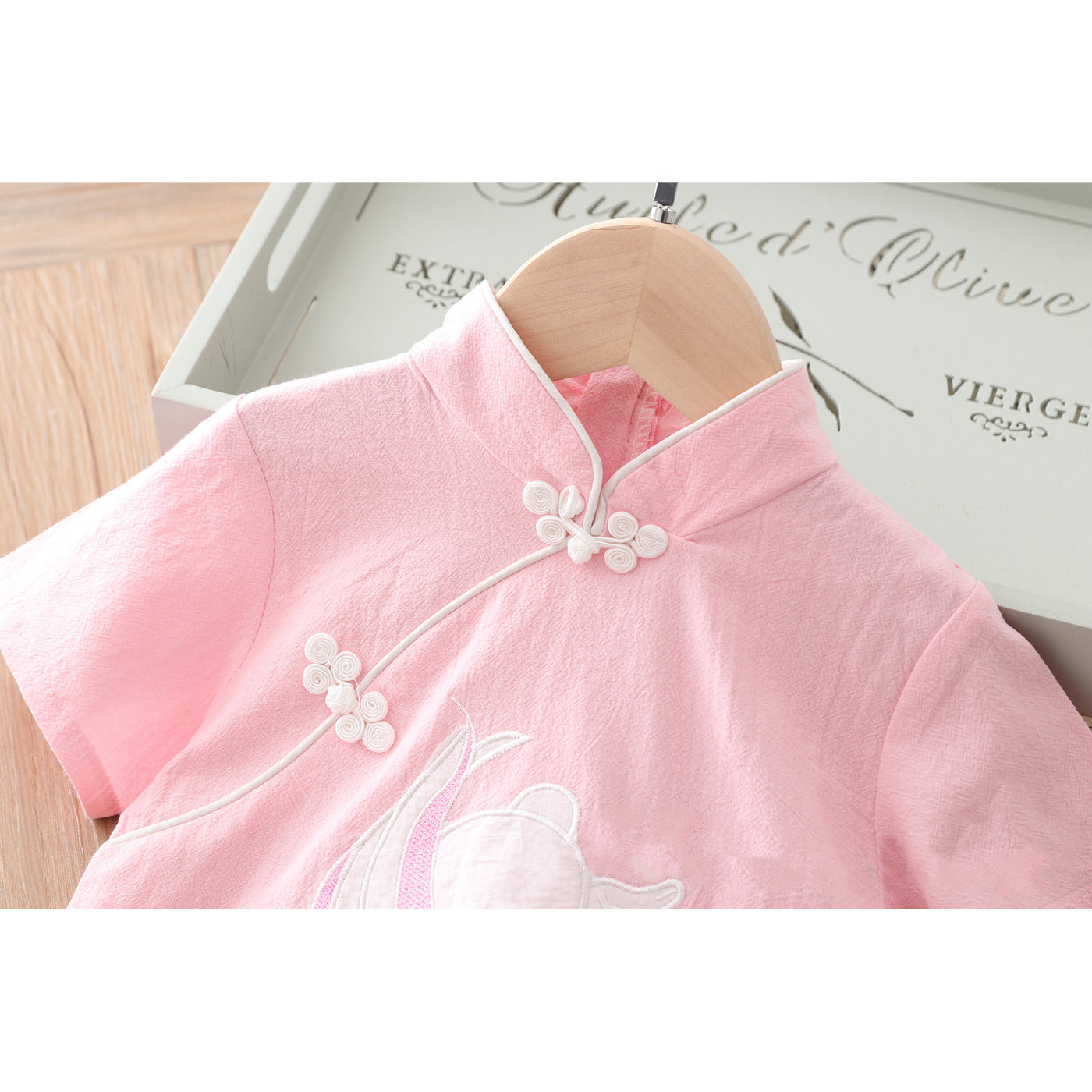 [KG08] Kids Girls Cheongsam Set Top n Skirt Embroidered Bunny CNY Chinese New Year Outfit - Little Kooma