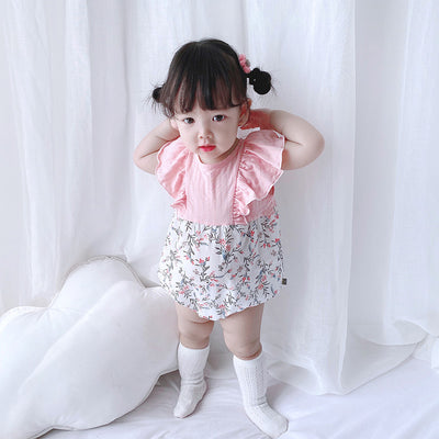 [ZBG10] Baby Girl Splicing Floral Bodysuit Ruffled Sleeves Little Flowers - Little Kooma