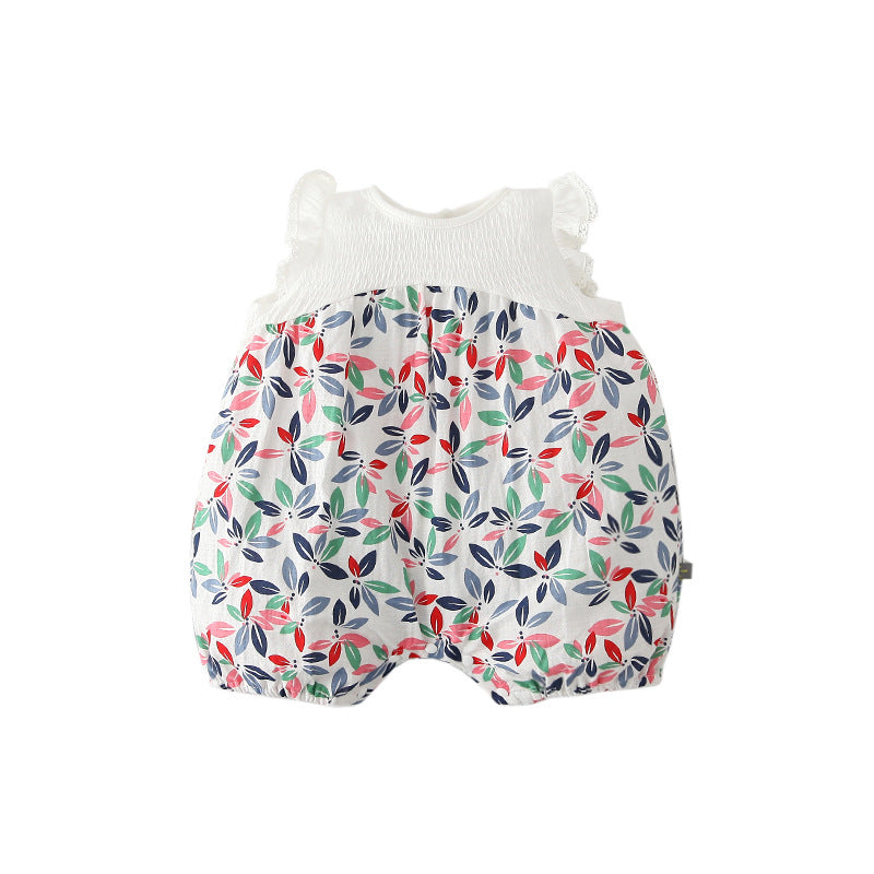 [ZBG12] Baby Girl Floral Splicing Romper Lace Ruffled Sleeves - Little Kooma