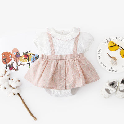 [ZBG08] Baby Girl Fake Two Piece Collar Suspender Bodysuit Dress - Little Kooma
