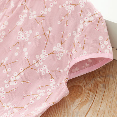 [KG09] Kids Girls White Cotton Flowers Cheongsam Dress Cap Sleeves CNY Chinese New Year Outfit - Little Kooma