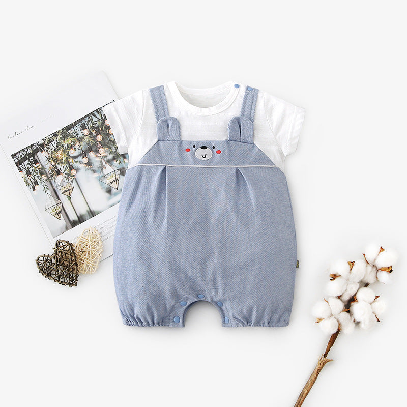 Baby Bear Fake Two Piece Romper w Suspenders - Little Kooma