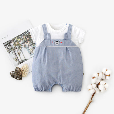 Baby Bear Fake Two Piece Romper w Suspenders - Little Kooma