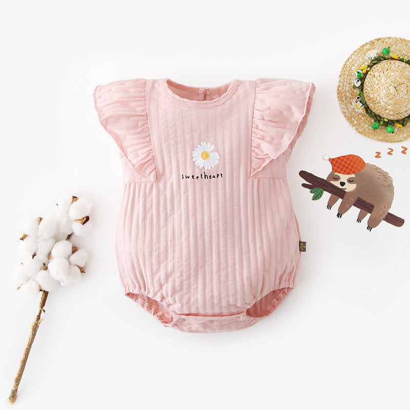 [ZBG07] Baby Girl Ruffled Sleeve Bodysuit w White Flower - Little Kooma