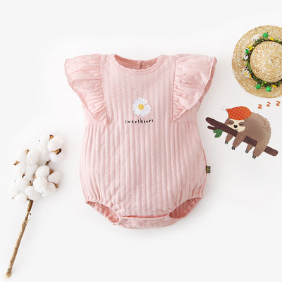 [ZBG07] Baby Girl Ruffled Sleeve Bodysuit w White Flower - Little Kooma