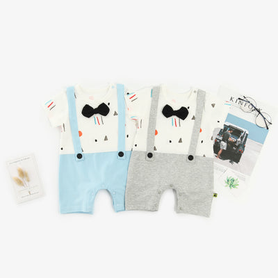 Baby Boy Fake Two Piece Romper w Suspenders n Bow - 1009 - Little Kooma