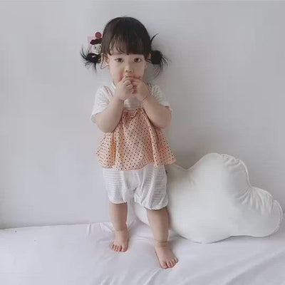 Baby Girl Fake Two Pieces Dotted Camisole Top Romper - 0616