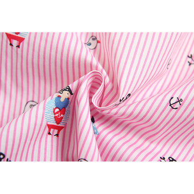 Baby Girl's Long Bell Sleeve Striped Collar Shirt w Pirates Print - Little Kooma