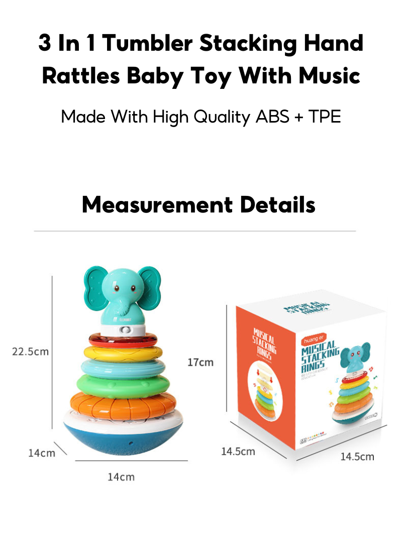 3 In 1 Tumbler Stacking Hand Rattles Baby Toy With Music - Little Kooma