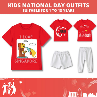 Baby Kids Red T-shirt Our Island Home Moon Stars Lion Face National Day Top Outfit - Little Kooma