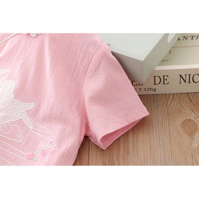 [KG08] Kids Girls Cheongsam Set Top n Skirt Embroidered Bunny CNY Chinese New Year Outfit - Little Kooma