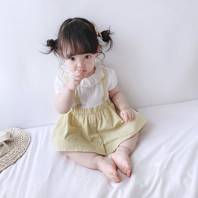 [ZBG08] Baby Girl Fake Two Piece Collar Suspender Bodysuit Dress - Little Kooma
