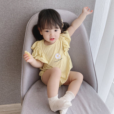 [ZBG07] Baby Girl Ruffled Sleeve Bodysuit w White Flower - Little Kooma