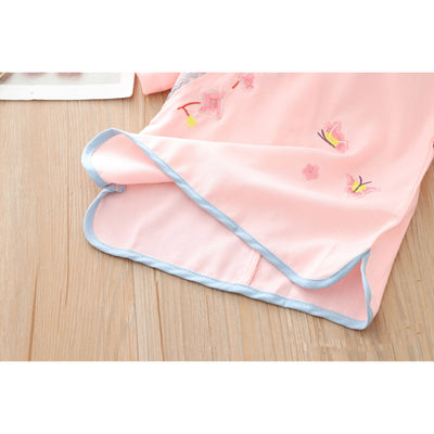 [KG06] Kids Girls Voile Cheongsam Set Top n Skirt Embroidered Flower n Butterfly CNY Chinese New Year Outfit - Little Kooma
